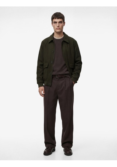 Koton Gömlek Yaka Uzun Kollu Regular Fit Kaşe Bomber Ceket Haki 6wam20007hw