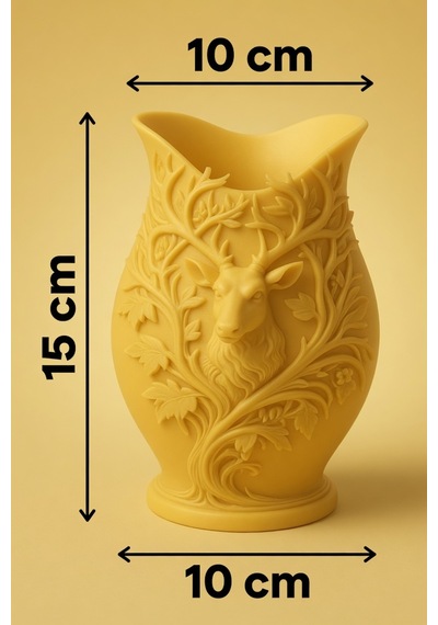 3d Baskılı Geyik Desenli Dekoratif Vazo 15 Cm Sarı