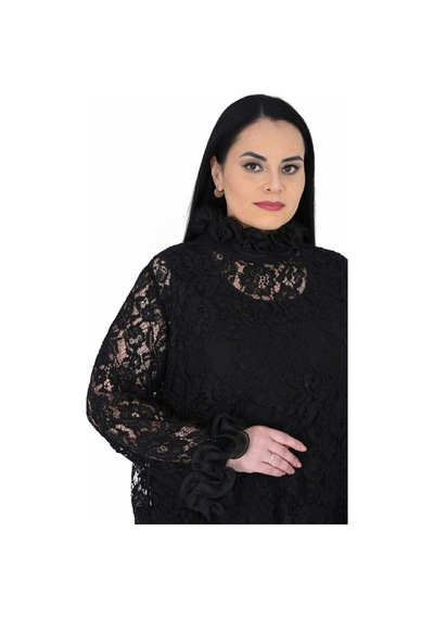 Darkwin Büyük Beden Kadın Siyah 52-54 Beden Atletli Çiçek Dantelli Fırfır Yakalı Özel Gün Bluzu Darkwin Büyük Beden Kadın Siyah 52-54 Beden Atletli Çiçek Dantelli Fırfır Yakalı Özel Gün Bluzu