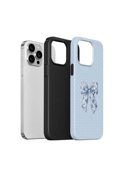 Velvoria Valestra Blue Toile Bow Apple iPhone Uyumlu 15 Pro Darbe Korumalı Kılıf Valestra Select - Blue Toile Bow