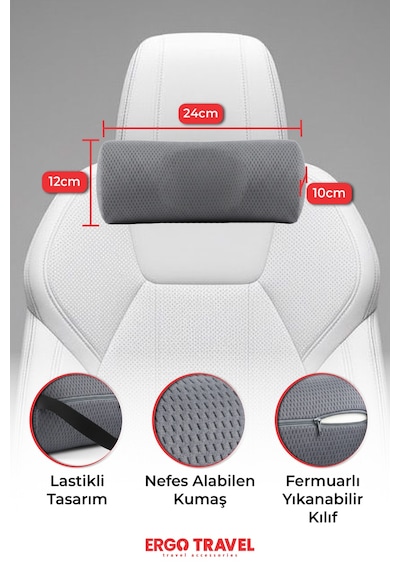 Viscofoam Carfort Küçük Visco Araç Boyun Yastığı – Ortopedik Oto Koltuk Boyun Desteği - Araç Yastığı - Gri | Ergo Travel