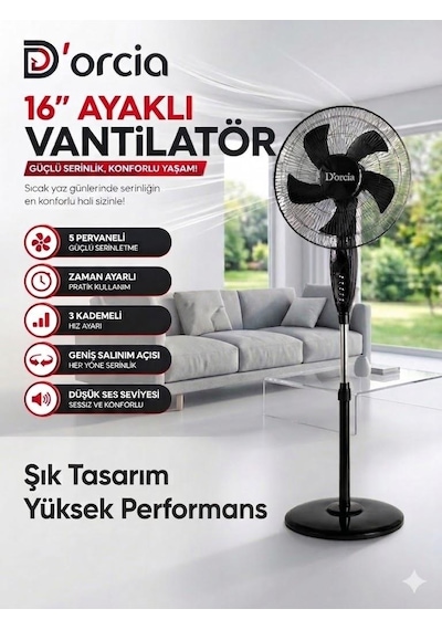 D'orcia Home 16 Inç Ayaklı Vantilatör 5 Pervaneli