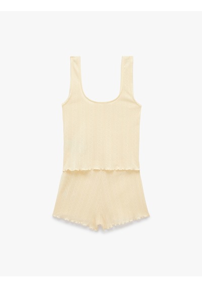 Koton Pamuklu Rahat Kesim Askılı Şortlu Pijama Takımı Sarı 6slk40144mk