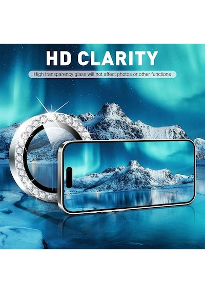 İphone 13/13 Mini İle Uyumlu Yüksek Kalite Parlak Elmas Desenli Taşlı Gümüş Özel Tasarım Kamera Lens Koruyucu İdb-91