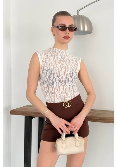 Verymoda Sıfır Kol Dantel Bluz D2750 Krem