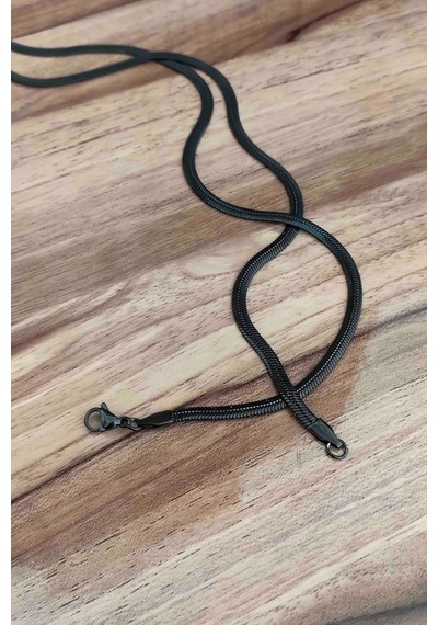 Italyan Siyah Model Yassı Snake Yılan Kolye 316 L Çelik Erkek Kadın Zincir Çelik