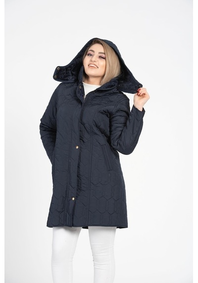 Vetre Kadın Kapitone Mont (95 Cm) Lacivert Büyük Beden 1016 Çok Renkli
