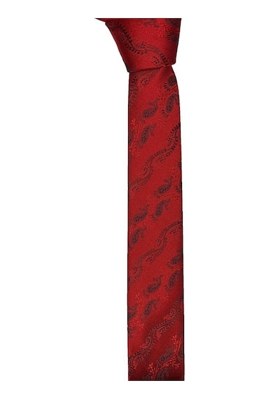 Brianze Şal Desen Kırmızı Slim Kravat Kırmızı