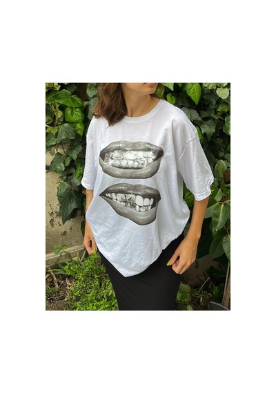 Tarzsokak Adrift Trendpunky Beyaz Grillz Hiphop Baskılı Oversize