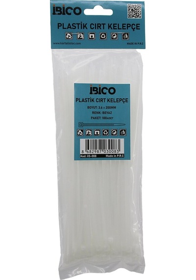 Beyaz 3.6x200mm Plastik Cırt Kelepçe 100pcs 4741