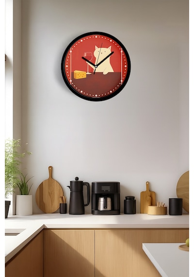 Kedi Tasarım Modern Duvar Saati - 30cm - Önü Camlı Siyah Kasa - Sessiz Mekanizma-jh0671 Siyah