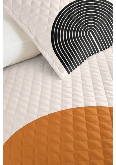 Siyah Geometrik Modern Genç Odası Tek Kişilik Pike Takımı - Hardal 160x220 Cm Kapitone Yatak Örtüsü Hafif Misk Dokusu
