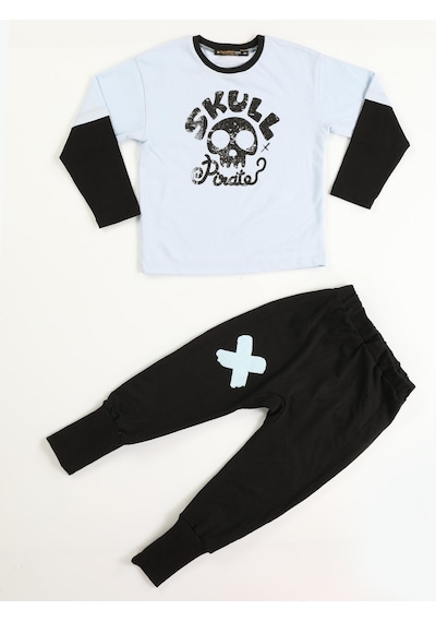 Casabony Skull Pirate Oversize T-Shirt + Baggy Pantolon Takım-Mavi