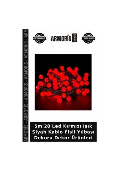 5m 28 Led Kırmızı Işık Siyah Kablo Fişli Yılbaşı Dekoru Dekor Ürünleri