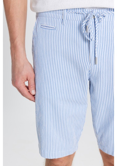 AC&Co / Altınyıldız Classics Erkek Beyaz Mavı Slim Fit Dar Kesim Yan Cepli Gofre Desenli Şort Beyaz Mavı Beyaz - Mavi