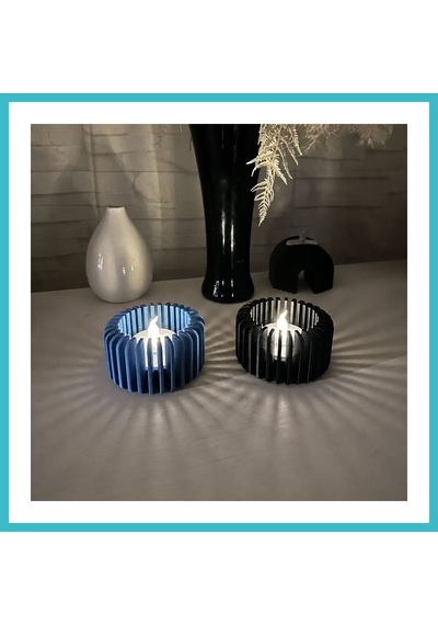 Bezos 3d Baskı Modern Çizgili Mumluk - Tealight Mumluk 1 Adet -mavi Dfnbez