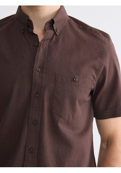 Lcwaıkıkı Classic Kahverengi Regular Fit Keten Karışımlı Erkek Gömlek