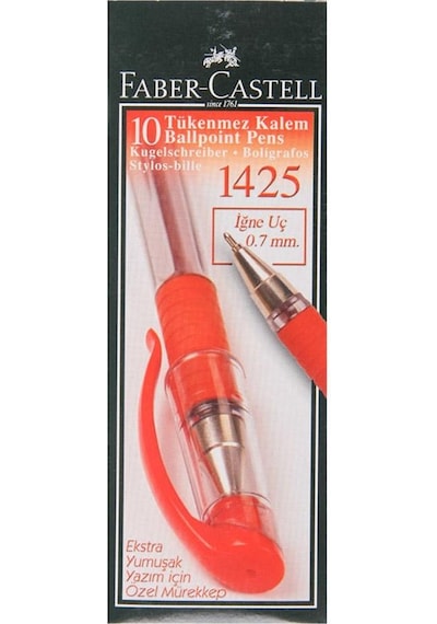 Faber Castell 1425 Tükenmez Kalem 0.7 MM Iğne Uçlu Kırmızı 10'lu