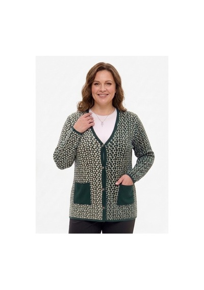 Onno Style Women Çelik Örgü Klasik Leopar Desen Triko Ceket Yeşil