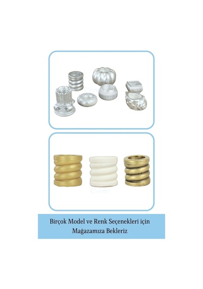 Eskitme Mumluk Şamdan 3 Adet Tealight Ve İnce Mum Uyumlu Spiral Model - Gümüş