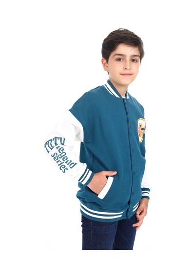 Toontoy Kids Toontoy Erkek Çocuk Baskılı Kolej Hırka Petrol Mavi