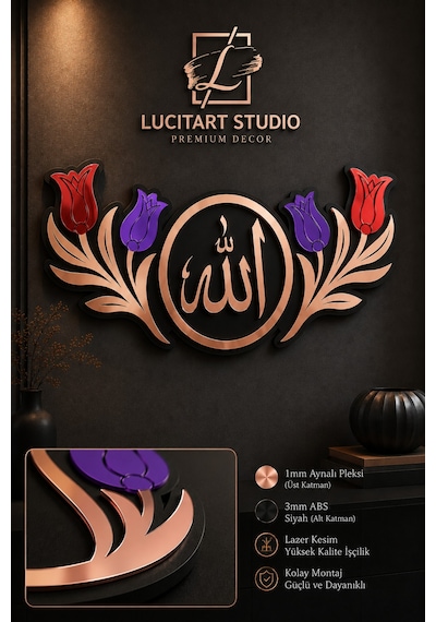 Studio Premium Allah Lafzı Aynalı Pleksi Duvar Dekoru Gold, Gümüş, Gold Rose 3mm Abs + 1mm Aynalı Pleksi Metalik Studio Premium Allah Lafzı Aynalı Pleksi Duvar Dekoru Gold, Gümüş, Gold Rose 3mm Abs + 1mm Aynalı Pleksi Metalik