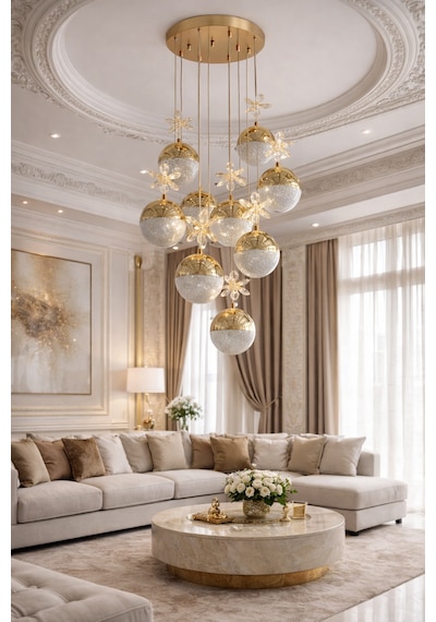 Lüks Gold 10 Lu Sarkıt Avize Salon & Oturma Odası Altın - Gold