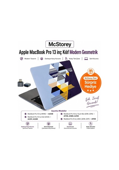 Macbook Pro 13 Geometrik Desenli Kılıf A1706 A1708 A1989 A2159 A2251 A2289 A2338 M1 M2 Uyumlu Baskılı Kristal Sert Kılıf Koruyucu Kapak Siyah Belirtilmemiş