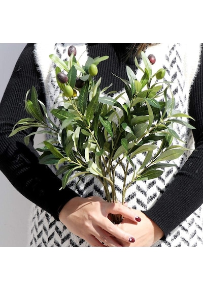 Yapay Zeytin Dalı 45cm 4 Meyveli Yapay Çiçek Standart