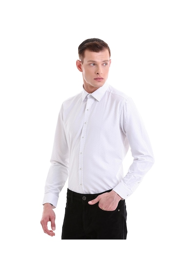 Hatemoğlu Siyah Slim Fit Baskılı Pamuklu Slim Yaka Uzun Kollu Klasik Gömle Siyah