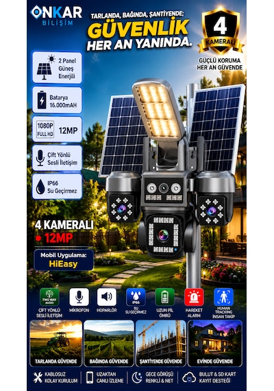Ioma Sg404 4 Kameralı 4g Solar Güvenlik Kamerası Projektörlü