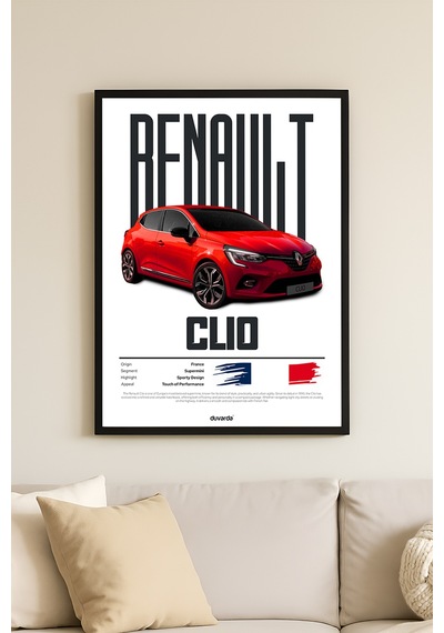 Renault Clio Araba Siyah Ahşap Çerçeveli Poster, Dekoratif Duvar Tablosu