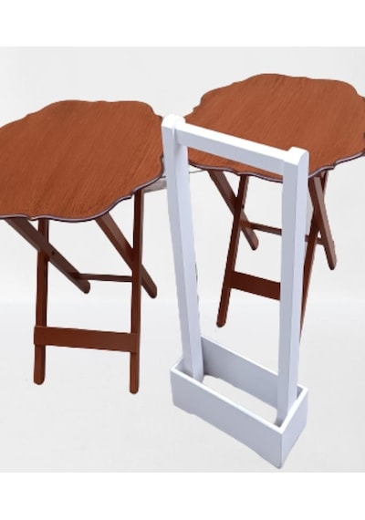 Çanta Zigon Sehpa Yonca Model İkili Takım Ahşap Mdf Ceviz Renk Uyumu El Yapımı