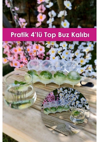 4'lü Küre Buz Topu Kalıbı - Yuvarlak Içecek Buz Topu Dondurucu Bu