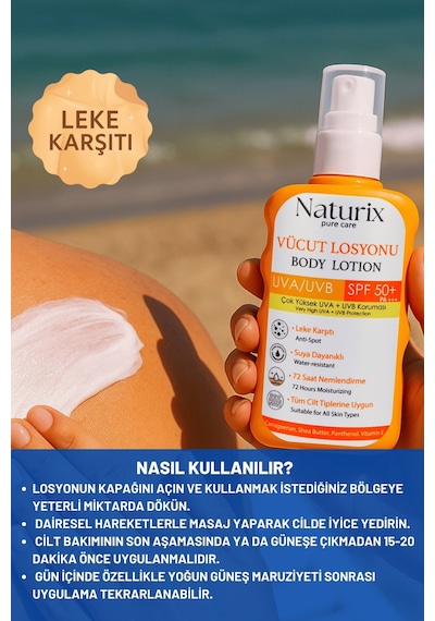 Vücut Losyonu Spf 50+ Pa+++ Uva/uvb Güneş Koruması, 72 Saat Nem, Leke Karşıtı Etkili - 200ml