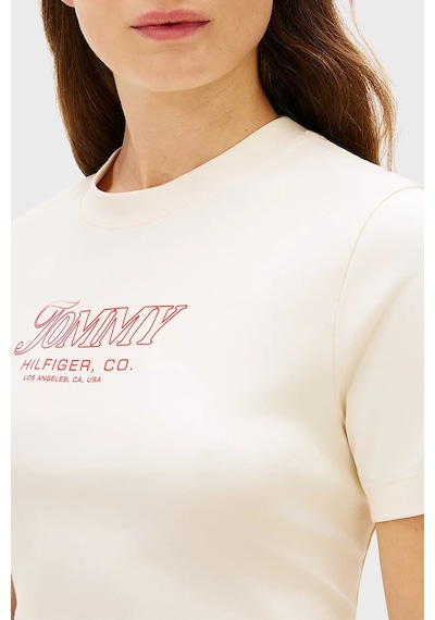Tommy Hilfiger Pamuklu Logo Baskılı Regular Fit Bisiklet Yaka T Shirt Bayan T Shirt Ww0ww48707 Aef Bej
