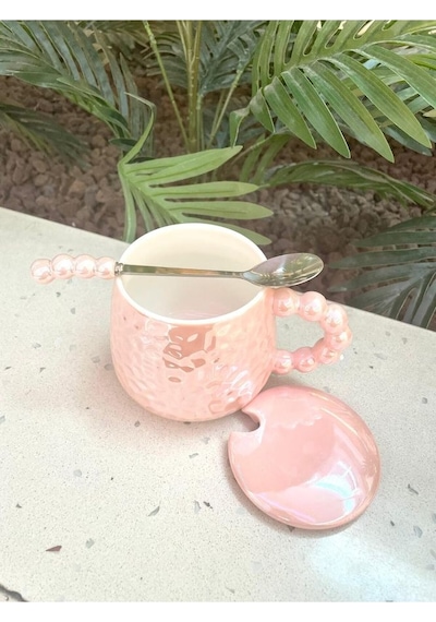 İnci Kupa Mug Pembe-kupa Kapak Ve Kaşık