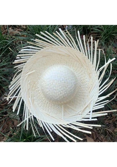 Tropikal Parti Beyaz Hasır Hawaii Şapkası 13x36 Cm Açık Mavi