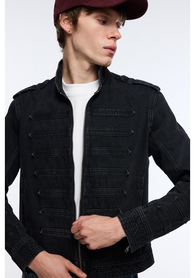 Defacto Regular Fit Dik Yaka Fermuarlı Pamuklu Jean Napolyon Ceket J1027ax26aunm40 Siyah-nm40