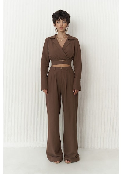 Mai Collection Mai Studios Co. Estila Kahve Crop Pantolon Takım Kahve