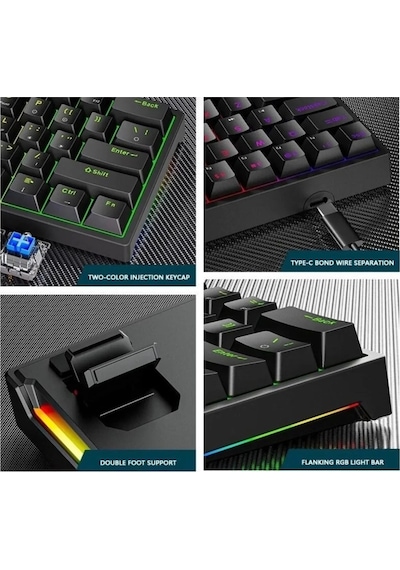 Blue Switch Mini Rgb Oyun Klavyesi Gaming Mekanik 62 Tuşlu 18 Rgb Led Usb Type-c Kablo