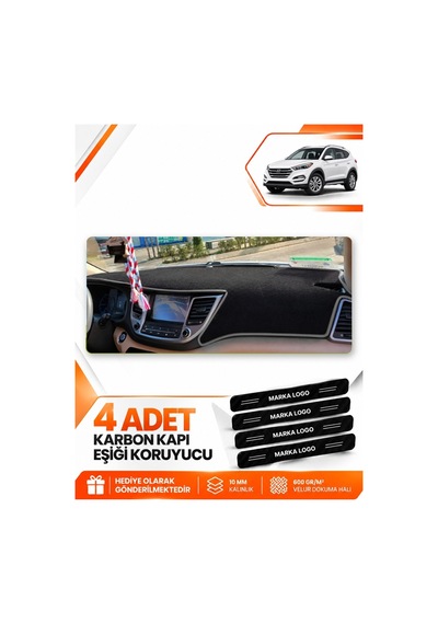 Hyundai Tucson 2016-2018 Uyumlu Ön Göğüs Torpido Koruma Kılıfı Halısı Koruyucu - Siyah Gri