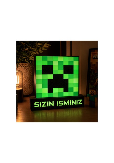 Minecraft Creeper İsme Özel Led Lamba Kişiye Özel Dekoratif Gece Lambası 20x16 Cm Yeşil