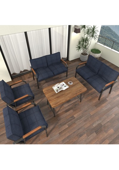 Mygusi Hayal Balkon Bahçe Cafe - Metal Kanepe Koltuk Takımı - 2 2 1 1 - 70x110 Cm Masalı - Lacivert Mygusi Hayal Balkon Bahçe Cafe - Metal Kanepe Koltuk Takımı - 2 2 1 1 - 70x110 Cm Masalı - Lacivert