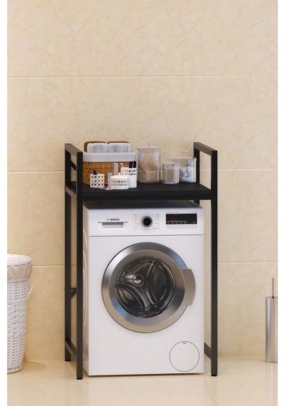 Çamaşır Makinası Ve Kurutma Makinası Rafı Çamaşır Makinası Üstü Banyo Düzenleyici Raf Siyah