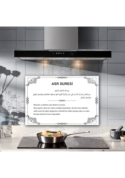 Decorita Cam Ocak Arkası Koruyucu Asr Suresi Beyaz Fon 40 x 60 CM