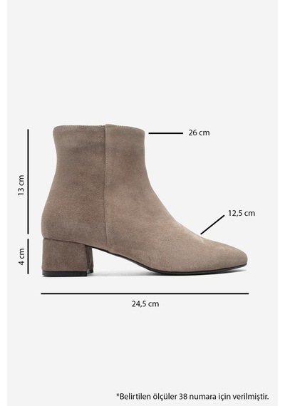Luvi Shoes Rıchey Vizon Süet Hakiki Deri Kadın Yuvarlak Burunlu Kalın Topuklu Bot
