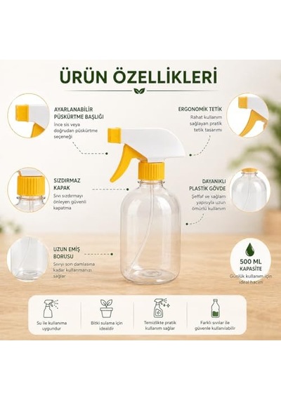 Orret Home Sprey Boş Sprey Şişesi Fısfıs Şişe Berber Spreyi Çiçek Sulama Spreyi Temizlik Sprey Şişesi Çok Amaçlı Kullanım 500 Ml