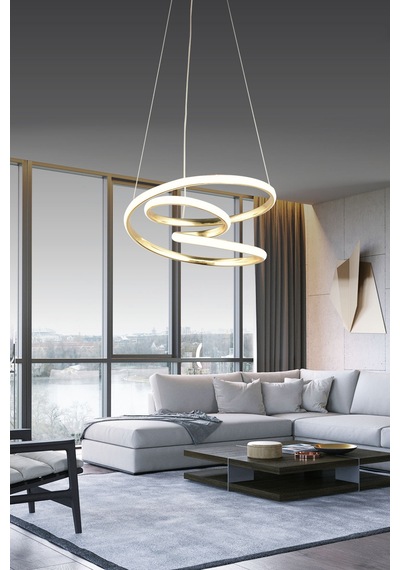 Ld 039 Topsuz Model Gold 3 Renkli Salon Ve Oturma Odası İçin İdeal Alüminyum Avize, 35x70 Gold