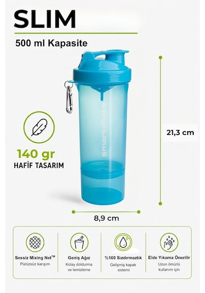 Smartshake Slim Serisi 500 Ml Neon Mavi Protein Shaker